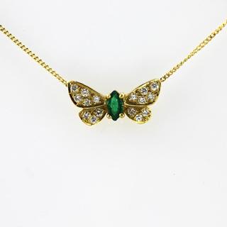Emerald and Diamond Butterfly Necklace