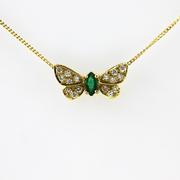 Emerald and Diamond Butterfly Necklace