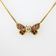Diamond Ruby and Pink Sapphire Butterfly Necklace