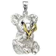 Sitting Silver and Gold Koala Pendant with Sapphire Eyes