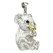 Sitting Silver and Gold Koala Pendant with Sapphire Eyes