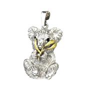 Sitting Silver and Gold Koala Pendant with Sapphire Eyes