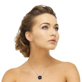 Blue Sapphire Flower Carving and Diamond Necklace