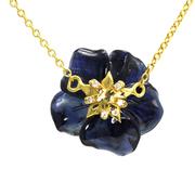 Blue Sapphire Flower Carving and Diamond Necklace