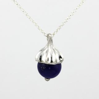 Sterling Silver Acorn Style Pendant with Lapis Lazuli Bead