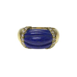 Fluted Lapis Lazuli and Diamond Ring