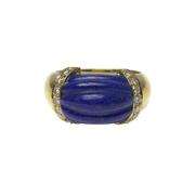 Fluted Lapis Lazuli and Diamond Ring