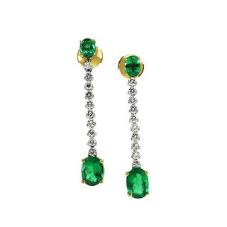 Emerald and Diamond Gold Drop Earrings